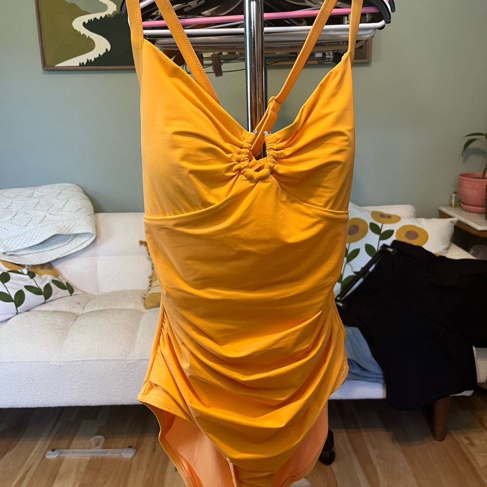 SHEIN Bright Yellow One-Piece Swimsuit with Front Knot